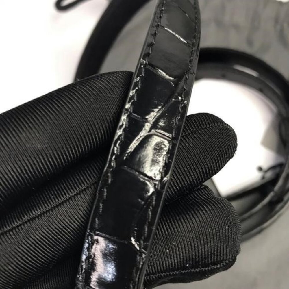 New Authentic Balenciaga BB Logo Buckle Croc Embossed Leather Skinny Belt - Picture 9 of 14